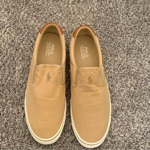 Polo Ralph Lauren Shoes Mens Thompson Slip On , Khaki canvas Size 14D